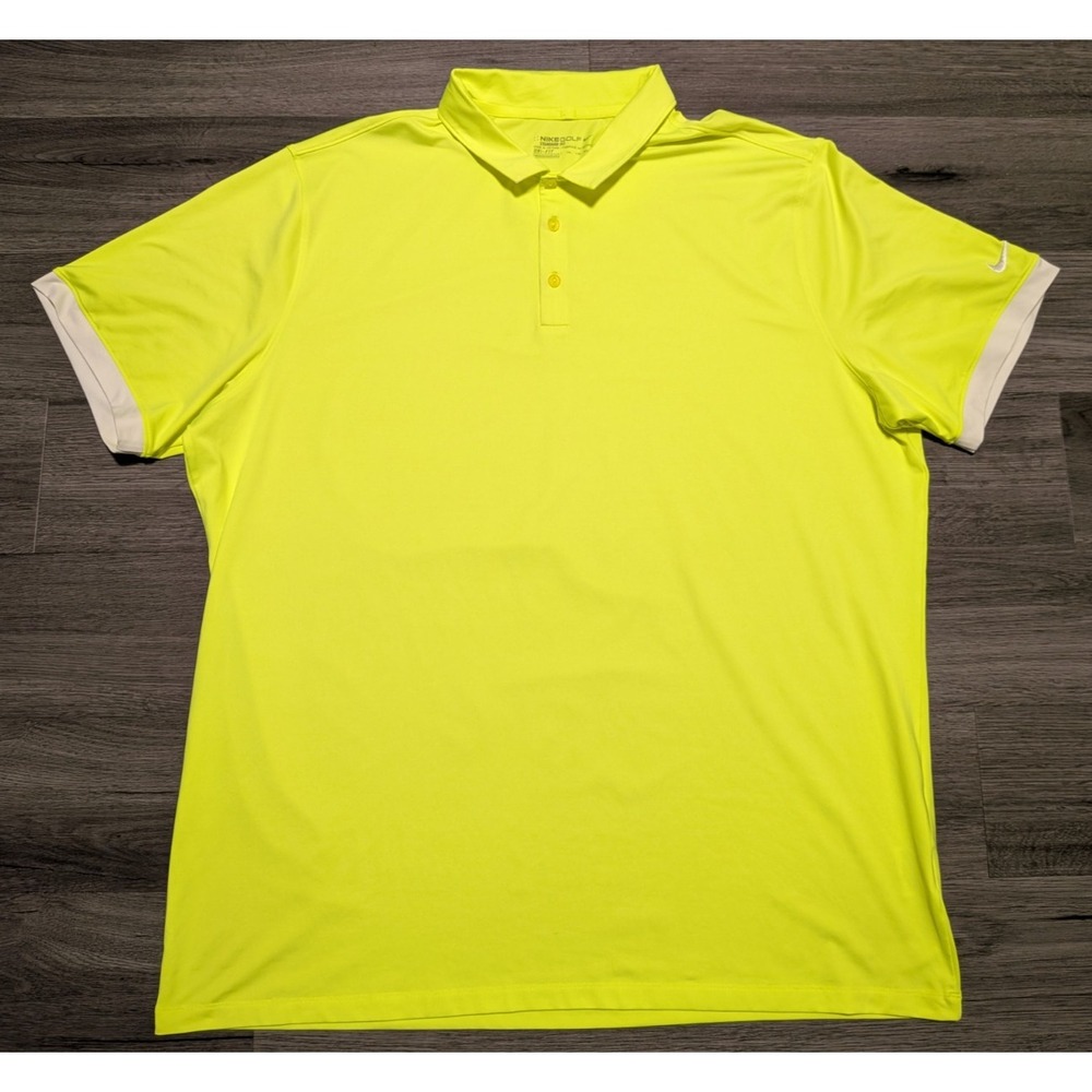 Nike Golf Men's Neon Yellow Dri-Fit Standard FIt Polo Shirt Size 2XL‎